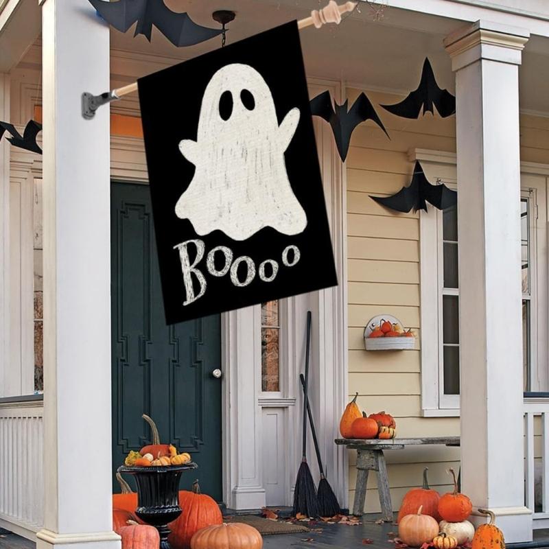 Halloween Outdoor Decoration 12x18Inch Polyester Ghostly Patterned Garden Yard Flag With Fade Resistance Fabric