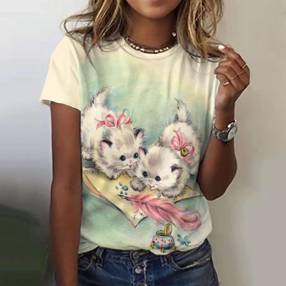 Летние футболки с 3D-принтом животных, собак и кошек, женская уличная одежда, повседневная мода 2000 года, футболки с коротким рукавом, футболки с круглым вырезом, топы, одежда