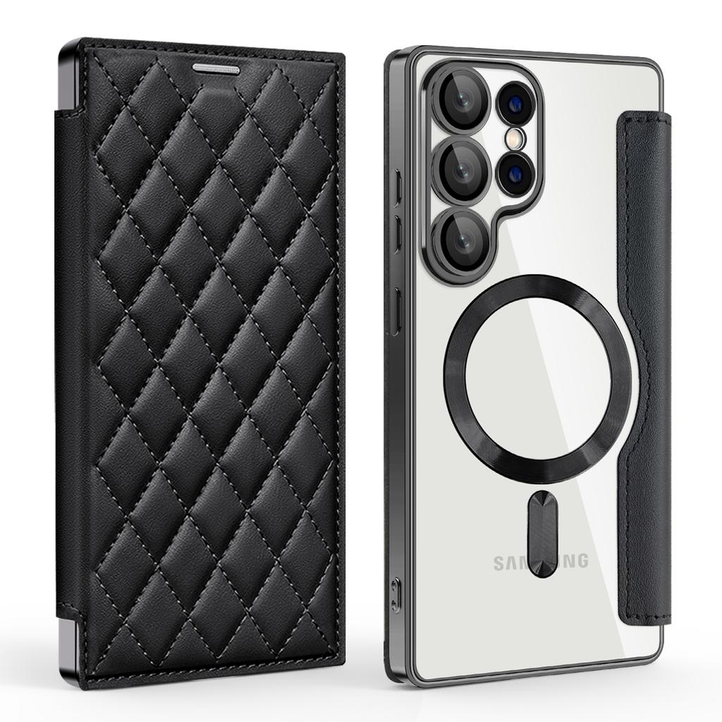 Магнитный кожаный чехол-книжка для Samsung Galaxy S25 Edge S24 Plus S23FE S22 Ultra Беспроводная зарядка Прозрачная обложка-кошелек для карт
