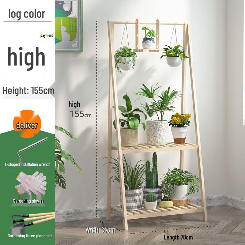 Carbonized Solid Wood Hanging Plant Shelf – Indoor/Outdoor Anti-Corrosion Flower Pot Rack for Succulents and Storage