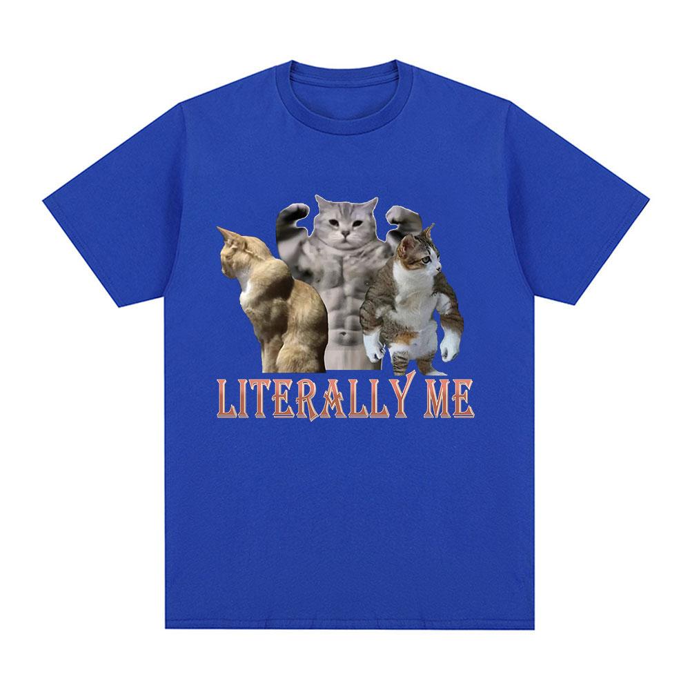 Футболка с мемом "Buff Cats" "Literally Me" для фитнеса, спортзала, мужской моды, хип-хопа, с коротким рукавом, свободного кроя, 100% хлопок, повседневная футболка.