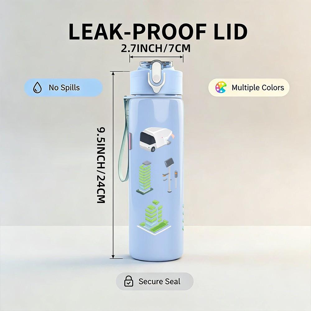 1PC Stationery School Supply Pattern 750ml Color Plastic Sports Water Bottle Leakproof Flip Straw Lid Suitable for Sports Office Home Use