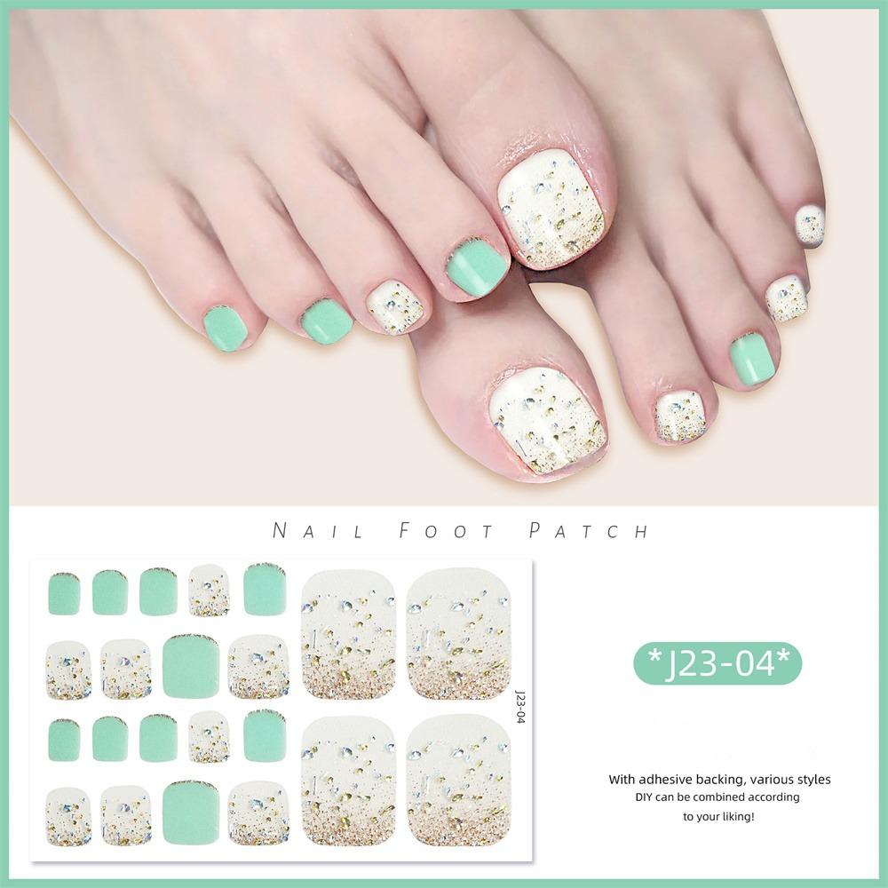 22Pcs/Set Toe Nail Fake Self-adhesive Nails Sticker Various Nail Patterns False Nail Stickers With Jelly Glue