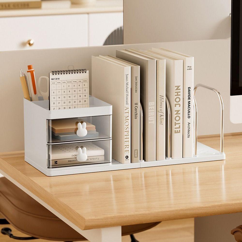 With Storage Box Bookend Book Holder Save Space Books Storage Rack Desk Stand Bookshelf Documents