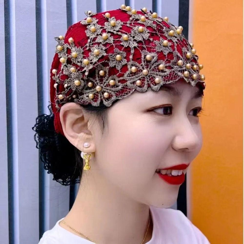 Lace Muslim Headscarf Cap Soild Color Headband Elegant Muslim Headpiece Women