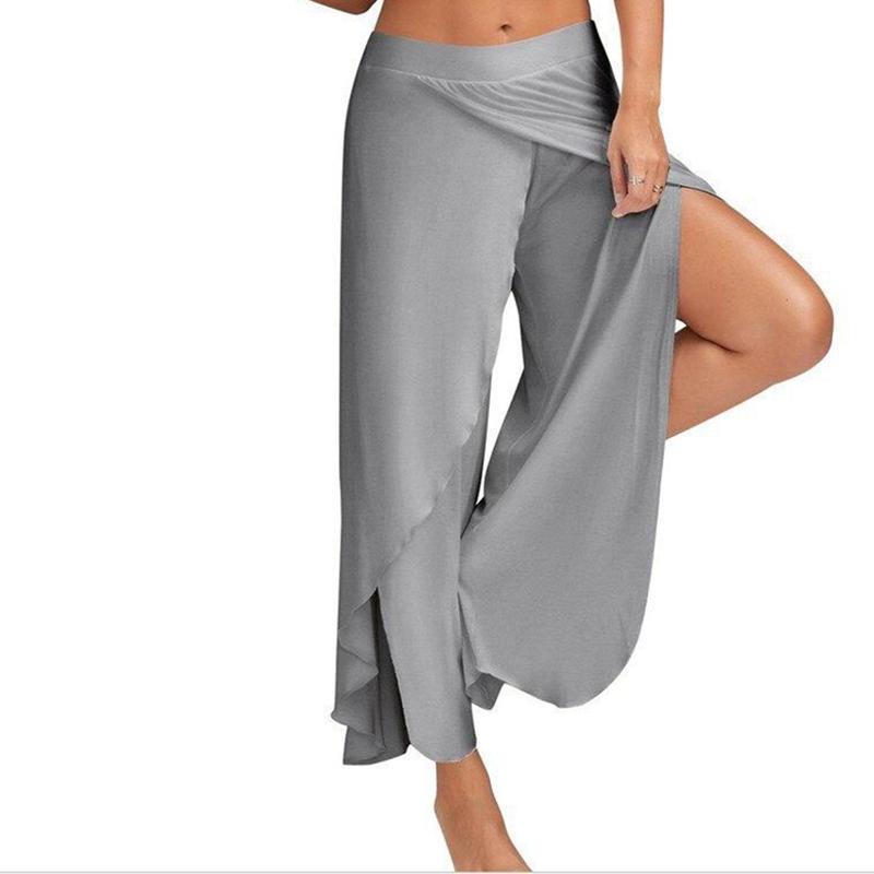 Повседневные широкие брюки, женские свободные брюки для фитнеса и танцев, летние брюки для йоги, женские брюки с эластичной резинкой на талии, однотонная одежда для тренировок 21923
