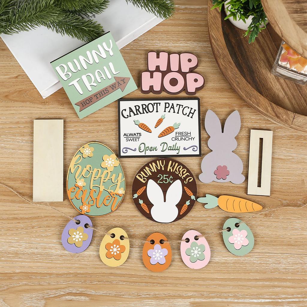 Pallet Decor Tiered Pallet Spring Decor Bunny Eggs Wooden Sign RusticSpring Decorations For Home Table Kitchen Crafts