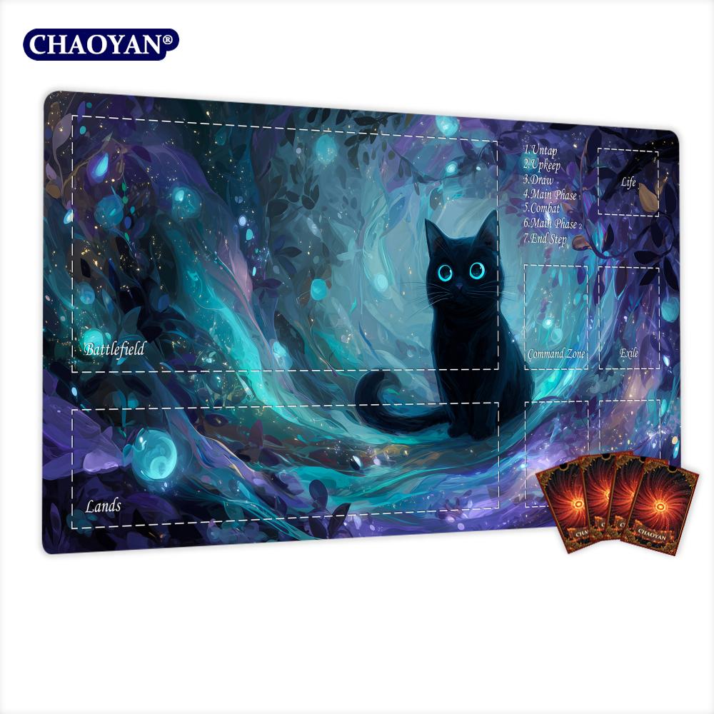 Mysterious Black Cat Magic Card Battle Mat Mtg Playmat Antislip Base 35x60cm Gathering Gaming Mats Board Game Mat For Tcg