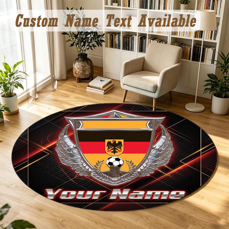 Round Rug Custom NameGermany national football team Pattern Non Slip Carpet Home Floor Decor