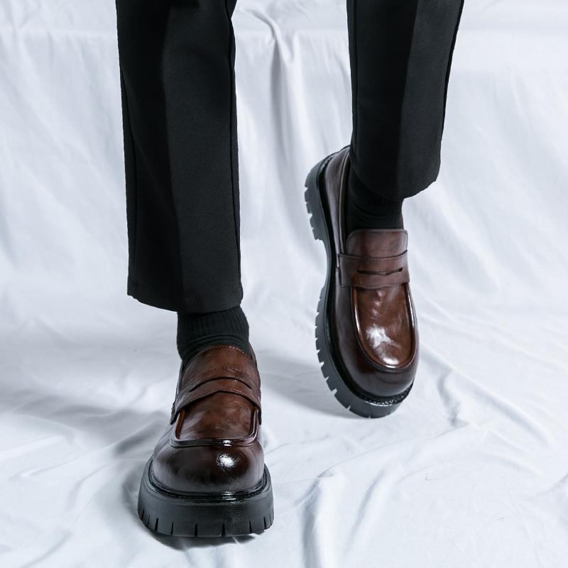 Мужские мокасины, увеличивающие рост, классические кожаные туфли на толстой подошве с криперами на платформе с круглым носком, деловые туфли