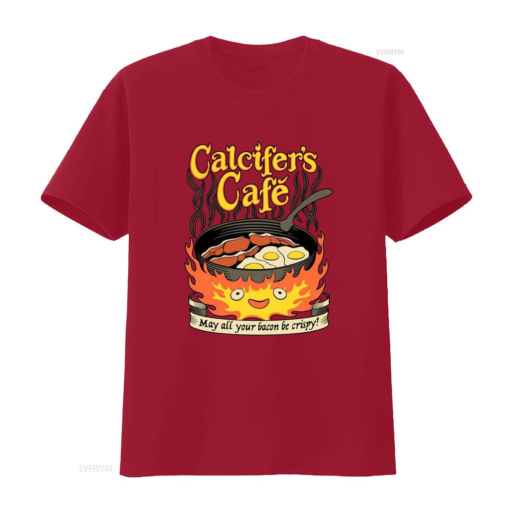 Футболка Calcifers Cafe Пусть ваши бекон и яйца всегда будут хрустящими Веселый кулинарный дизайн Винтажная стирка Повседневная Дышащая С принтом