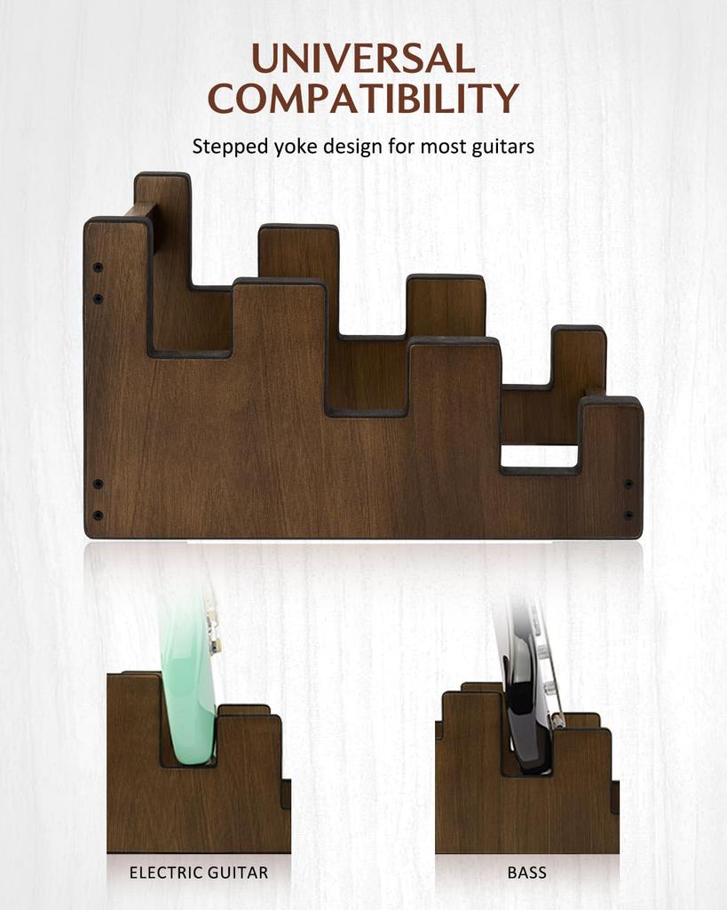 STRICH Wooden Guitar Front Stand for and Stage Walnut Color 3 L-3EW Floor-Mounted Stand, 3-Guitar Capacity, Display, Space-Saving, Multi-Guitar Home,