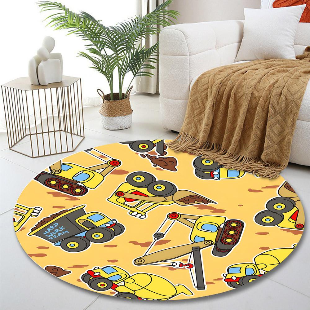 Construction Vehicles Pattern Rug Print round rug, living room, bedroom, playroom carpet, non slip floor mat, gift
