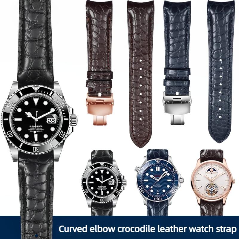 20 мм 22 мм Изогнутый ремешок для часов из кожи крокодила Для Rolex Omega Tissot IWC Seiko Ремешок для часов Мужской Мягкий Браслет из натуральной кожи