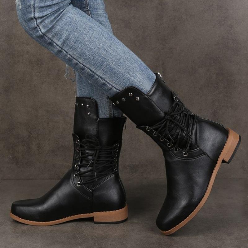 Fashion New 2024 Women Ankle Boots Fashion Retro High Top Woman Round Toe Shoes Low-heeled Belt Buckle Short Boot Botas De Mujer