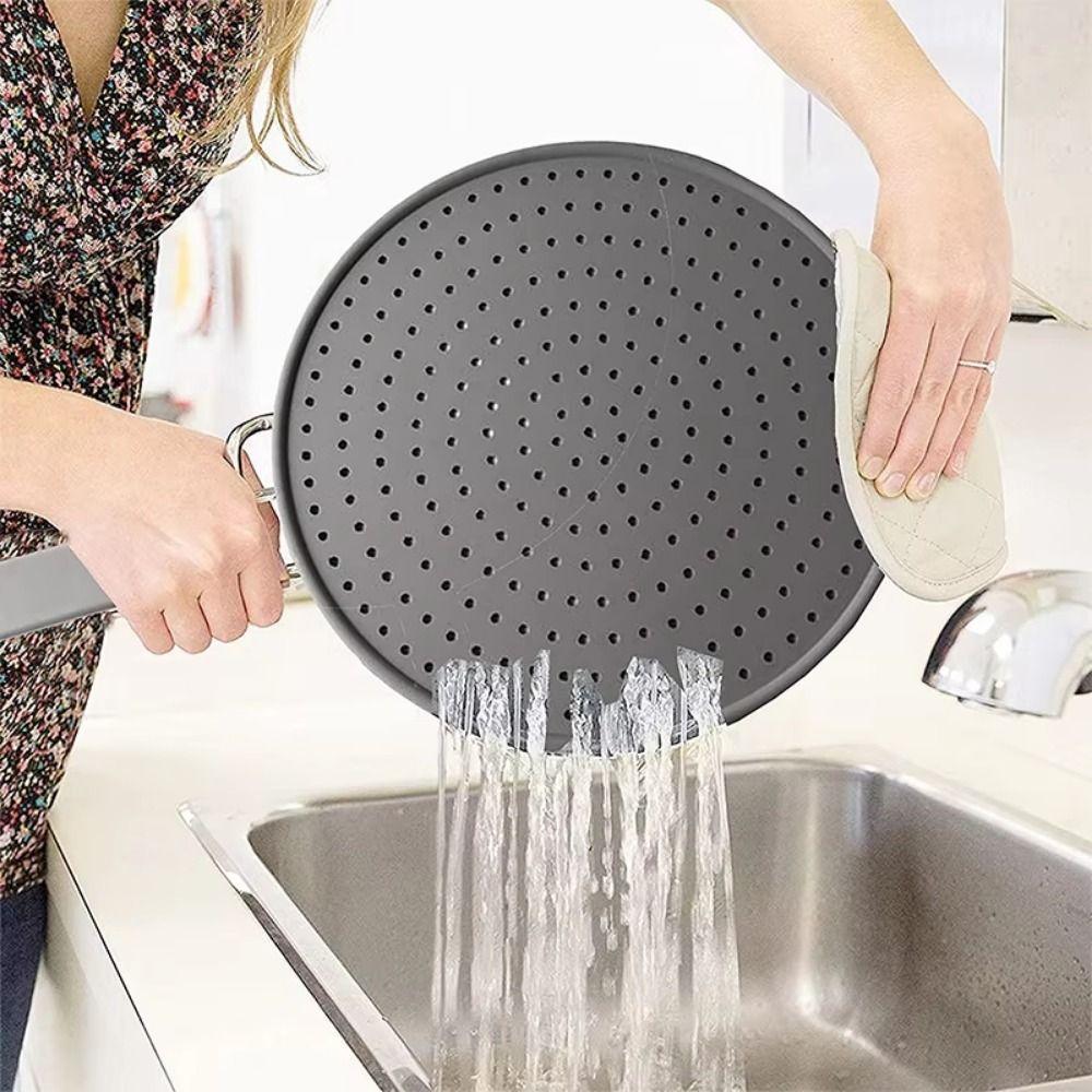 Heat Resistant Kitchen Splash Plate Splash-proof with Handle Silicone Splatter Screen Scald Proof Easy Clean