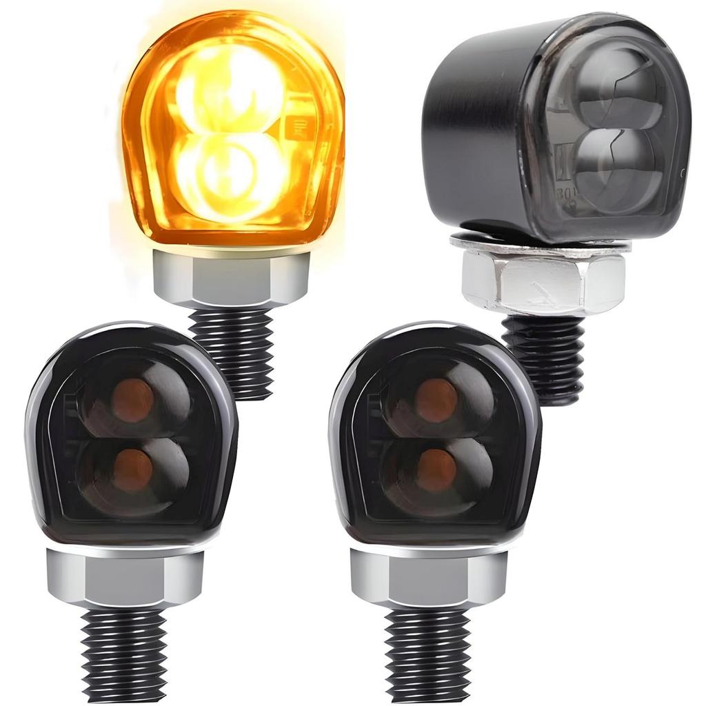 PIENSE Motorcycle Turn Signal LED Set of 4 Small Mini Motorcycle 2W M8 (4 Pieces, Smoke)