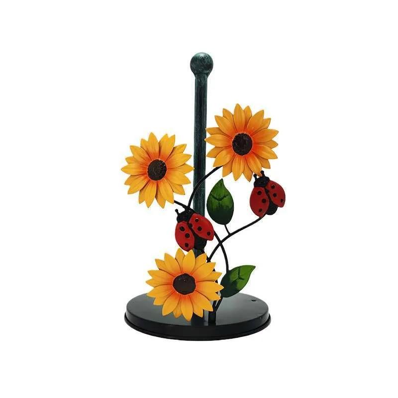 Iron Sunflower Tissue Holder Kitchen Decoration Accessories Living Room Painted Butterfly Vertical Storage Roll Home Decoration