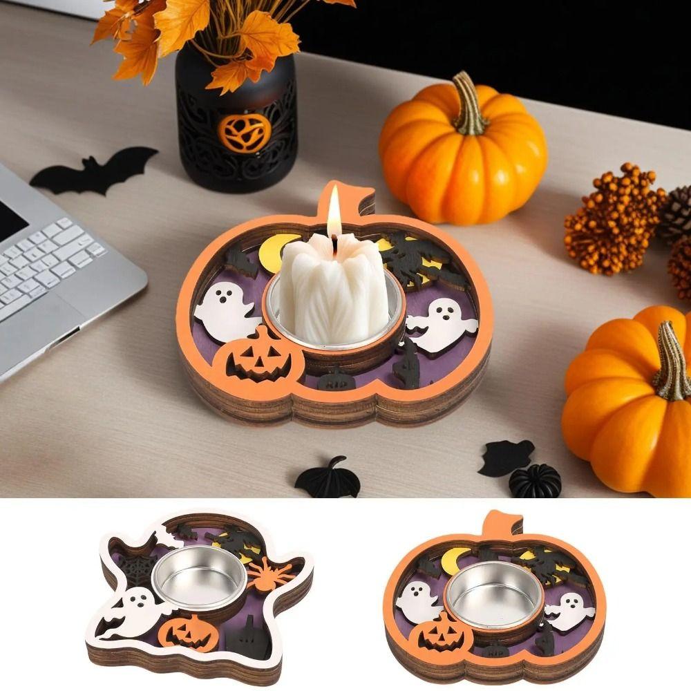 Romantic Halloween Candle Holder 3D Wooden Candle Stands Scary Candle Holder Halloween Home Decor