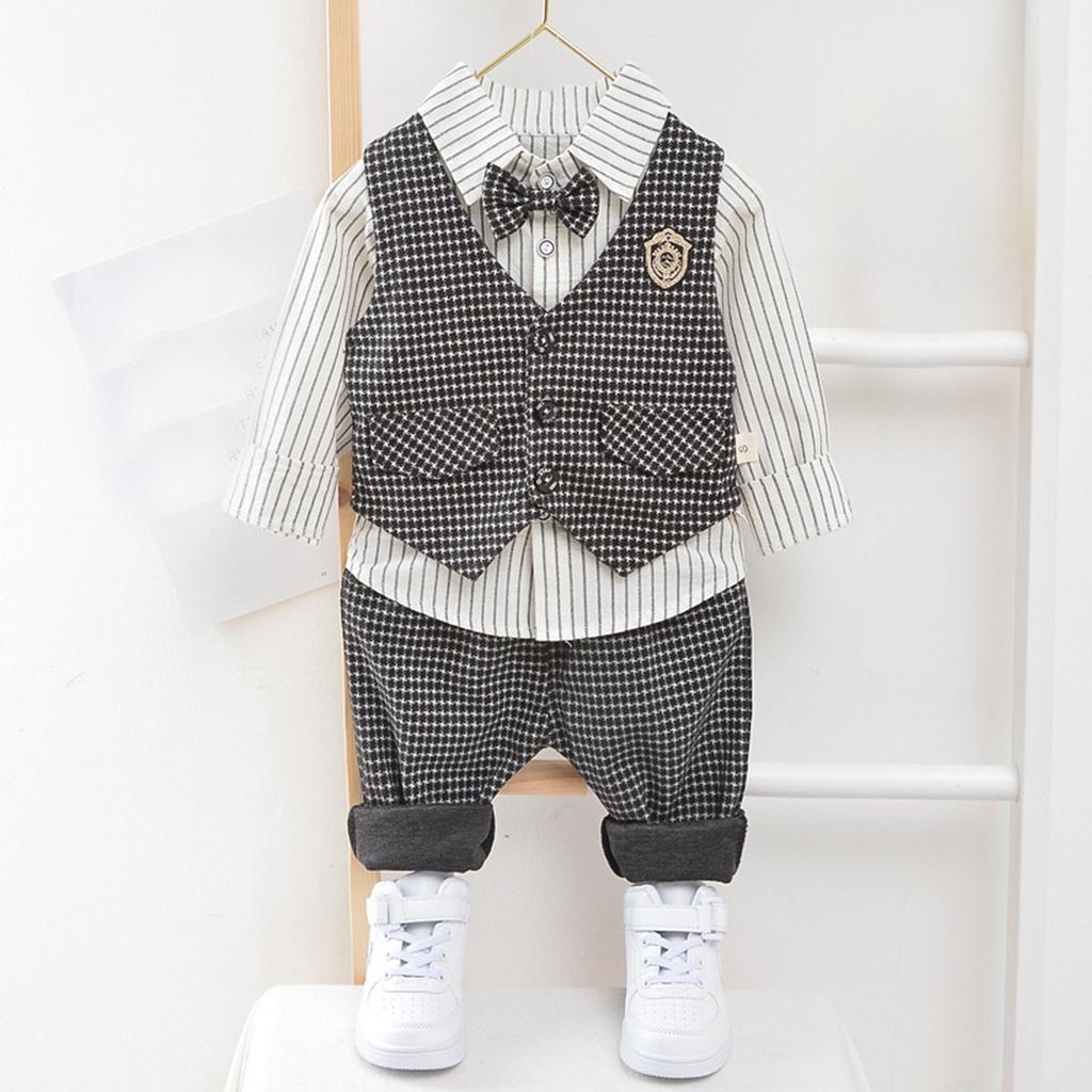 Модный костюм для мальчиков, комплект из трех предметов для новорожденных и детской одежды