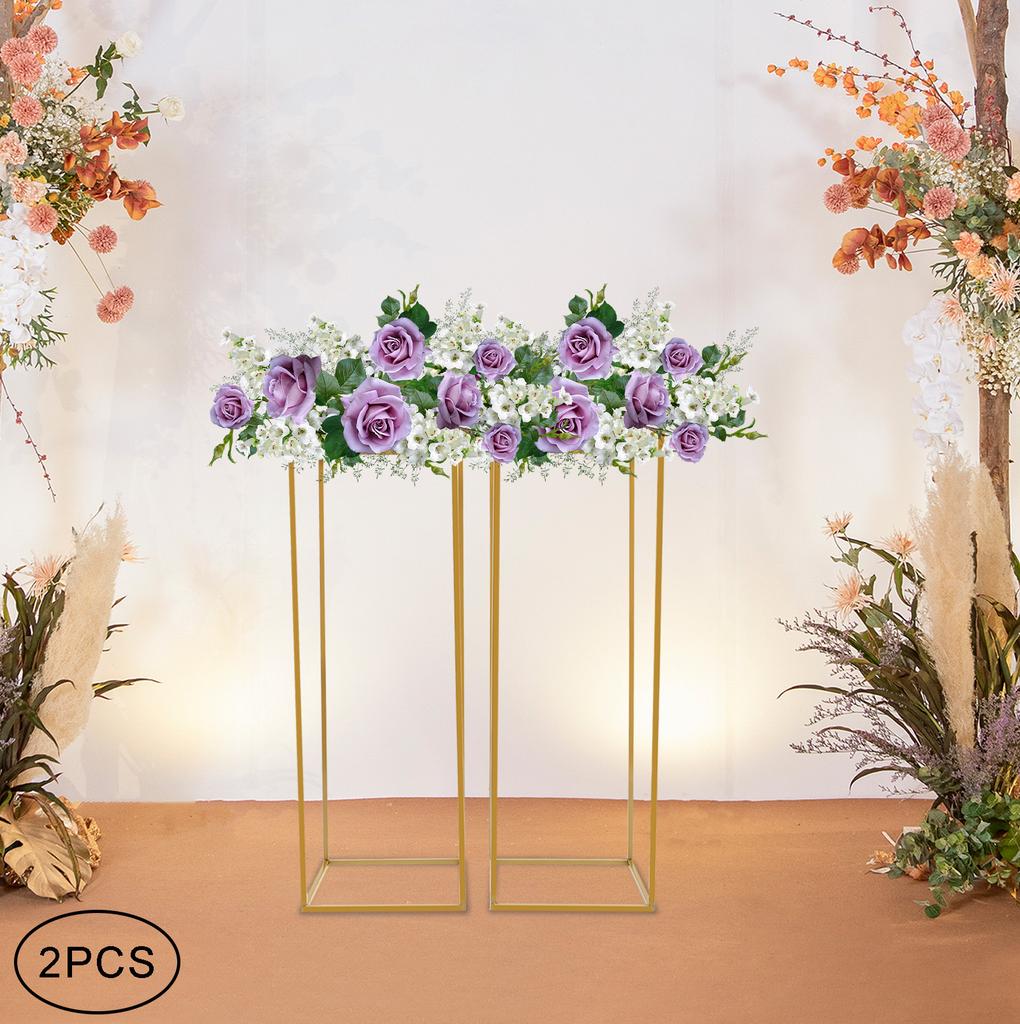 2 PcsGold Wedding Flower Stands, 11x11x31.5 Inch Iron Geometric Decorative Arch for Ceremony Party Birthday Home Decor