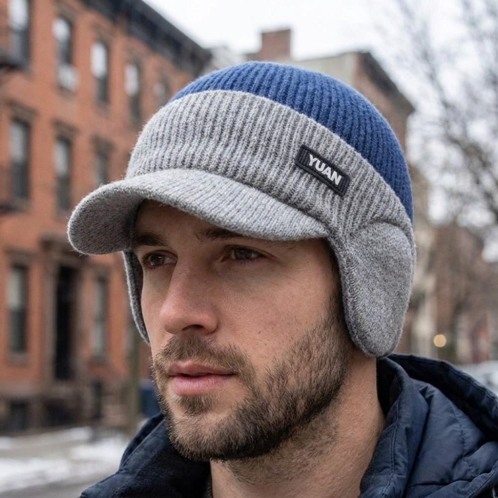 Thick Men's Knit Hat Warm Ear Flap Hat Unisex Cycling Beanie Winter