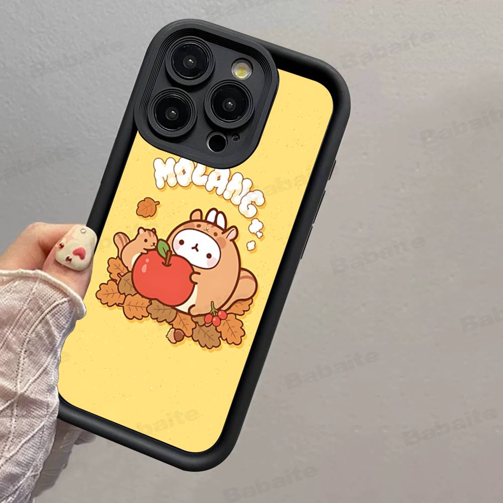 Кавайный Милый Кролик M-MolangS Аниме Силиконовый Мягкий Чехол для Телефона Для IPhone 17 16 15 14 Plus 13 12 Mini 11 Черный Чехол