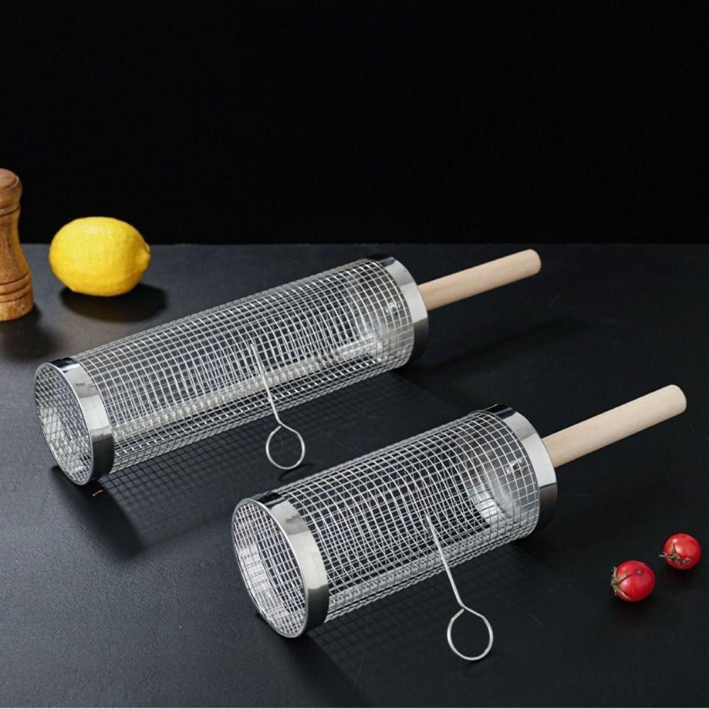 2/3Pcs Set Wire Mesh BBQ Basket Stainless Steel Barbecue Rack Rolling Grilling Basket Grill Tool