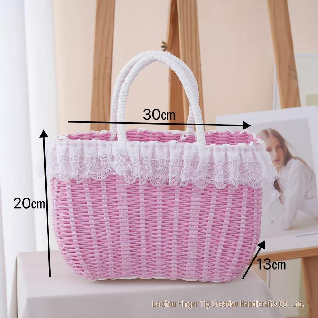 Красочная плетеная пластиковая корзина: Ручной сувенирный подарок, Имитация ротанга, Женская корзина для ванной и хранения