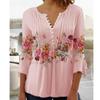 Повседневная элегантная блузка с v-образным вырезом и короткими рукавами, женская весенняя одежда 2023, модная рубашка с цветочным принтом, футболка на пуговицах, топы 25898