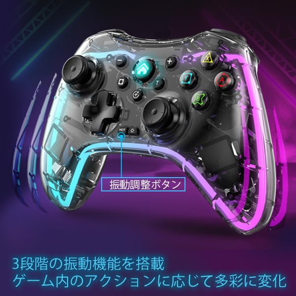 Прозрачный геймпад Switch Rapid Macro Back Беспроводной Bluetooth гироскоп HD Pro Controller, Скелетон, Подсветка, Огонь, Функция, Кнопки, Подключение,