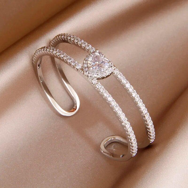 Korea&Japanese Delicate Double Layer Charm Bangles for Women Fashion Brand Jewelry Crystal Heart Bracelets Accessories