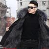 Мужская верхняя одежда больших размеров на осень и зиму с утеплителем и подкладкой, однотонная, средней длины, с воротником-стойкой, свободное теплое пальто из щуки