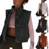 Women Quilted Vest Button Down Scrunch Sleeveless Winter Stand Collar Padded Gilet With Pockets