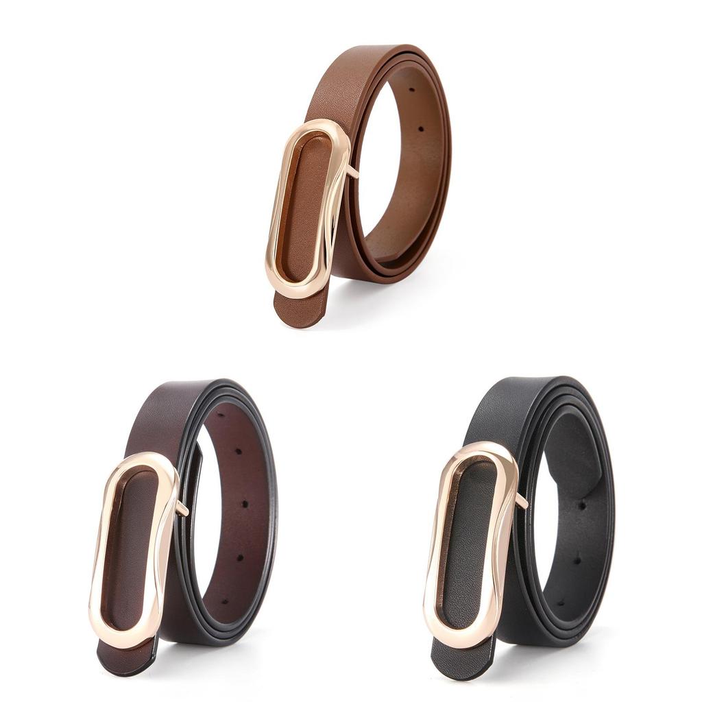 Fashionable Womens Slim Leather Belt With Polished Buckle Perfect For Work Or Casual Outfits