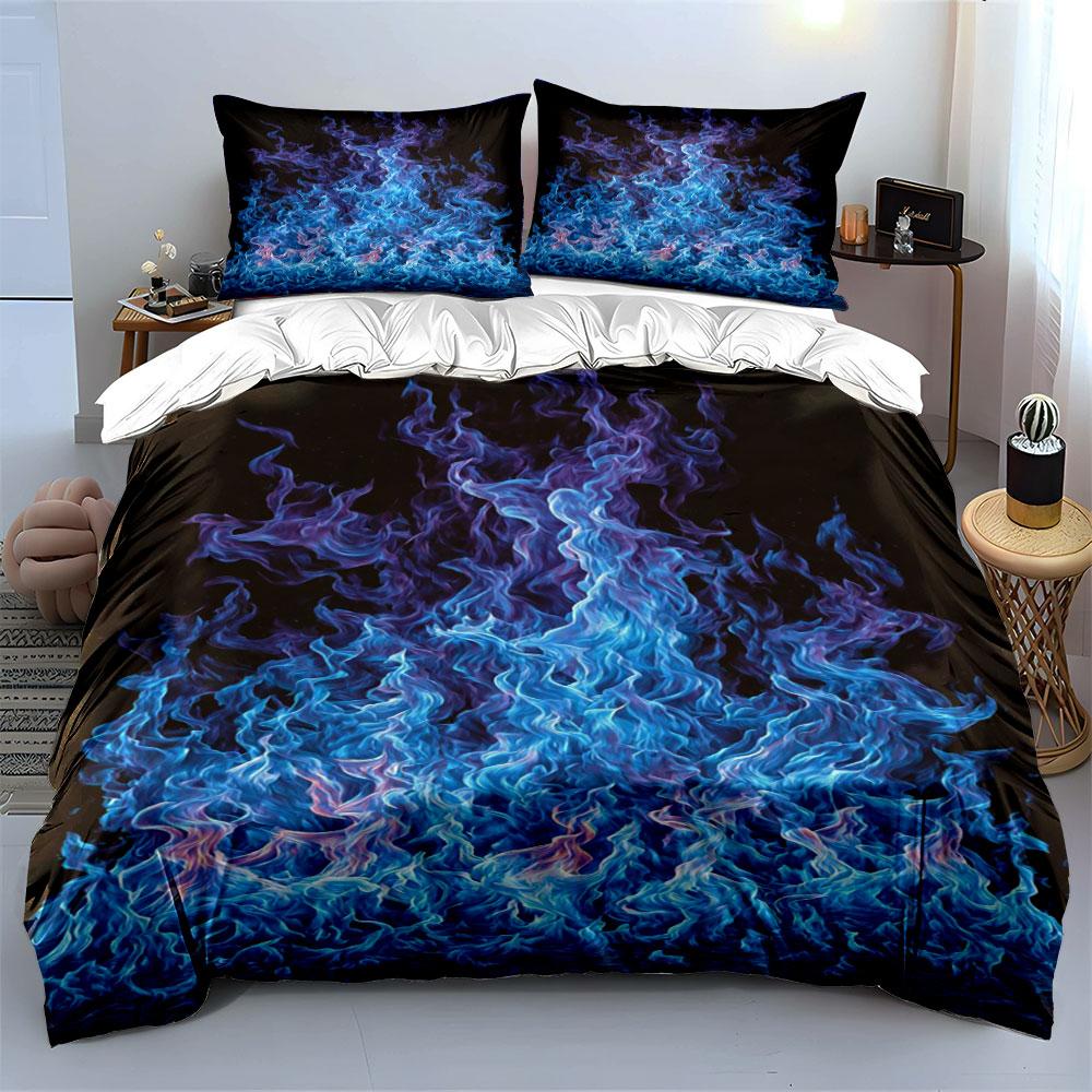 Blue and purple flames. Bedding sets Duvet cover sets Duvet covers Pillowcases(1 * Duvet Cover 2 * Pillowcases, without duvet insert)