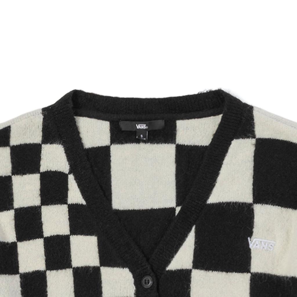Vans Checkerboard Logo Embroidered Short Button Long Sleeve Sweater Women Sweater Black White VN00042MBLK