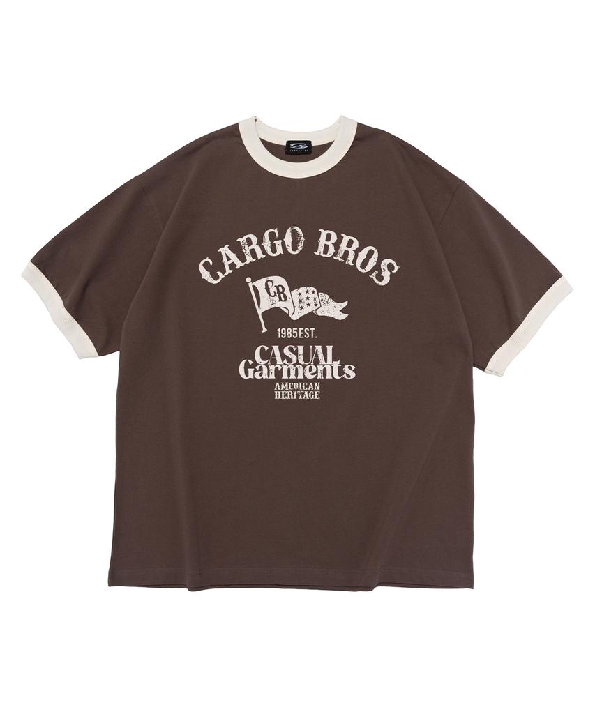CARGOBROS Washed Heritage Garment Ringer T-Shirt (Brown)