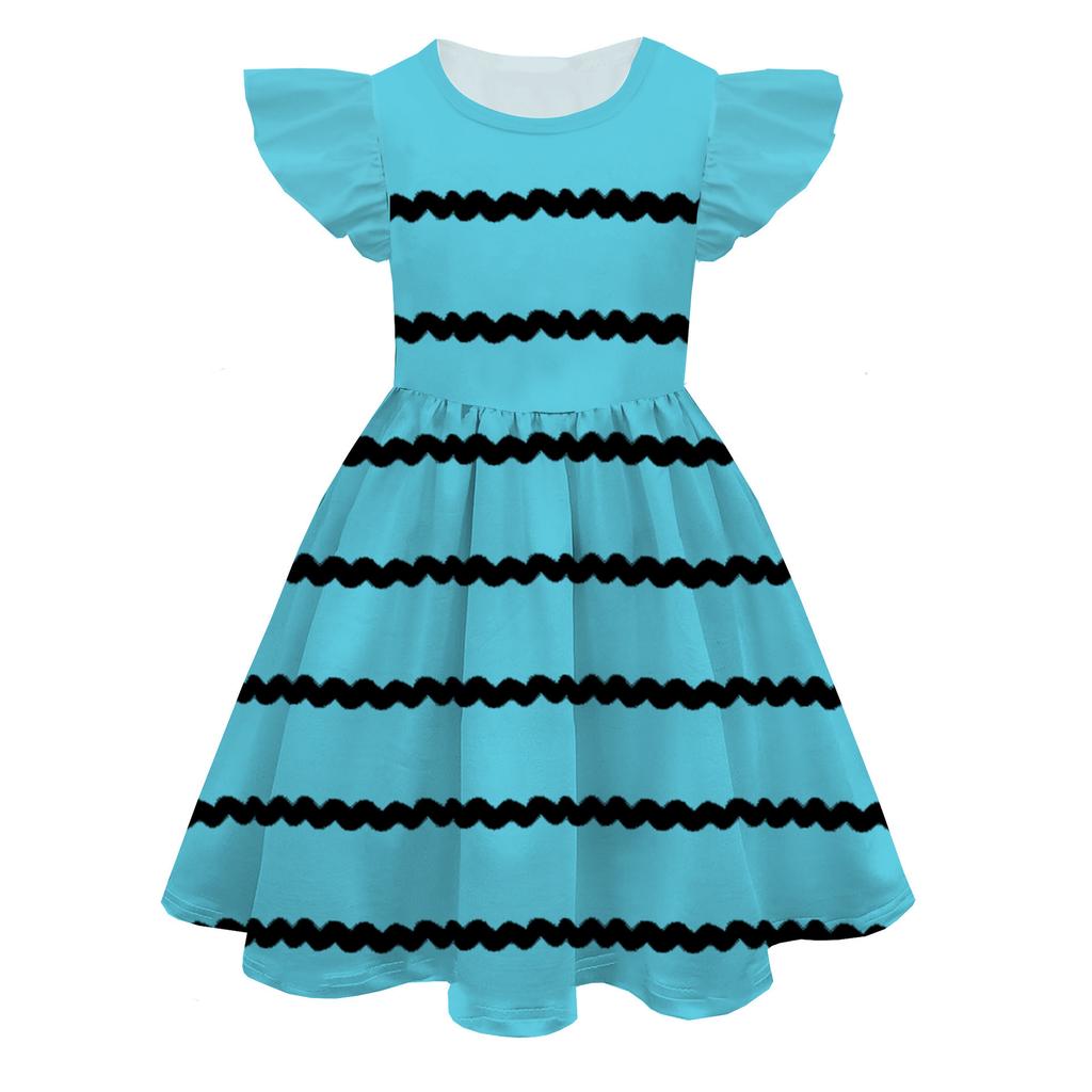 European And American Feifei Sleeve Princess Dress Color Peripheral 3D Digital Printing Children'S Milk Silk Dress