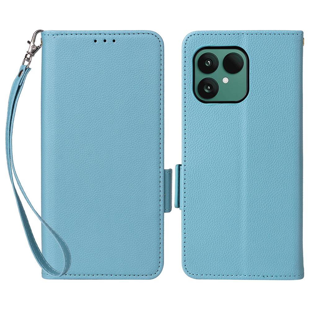 For Fairphone 6 Case with Wrist Strap Litchi Texture PU Leather Wallet Phone Cover