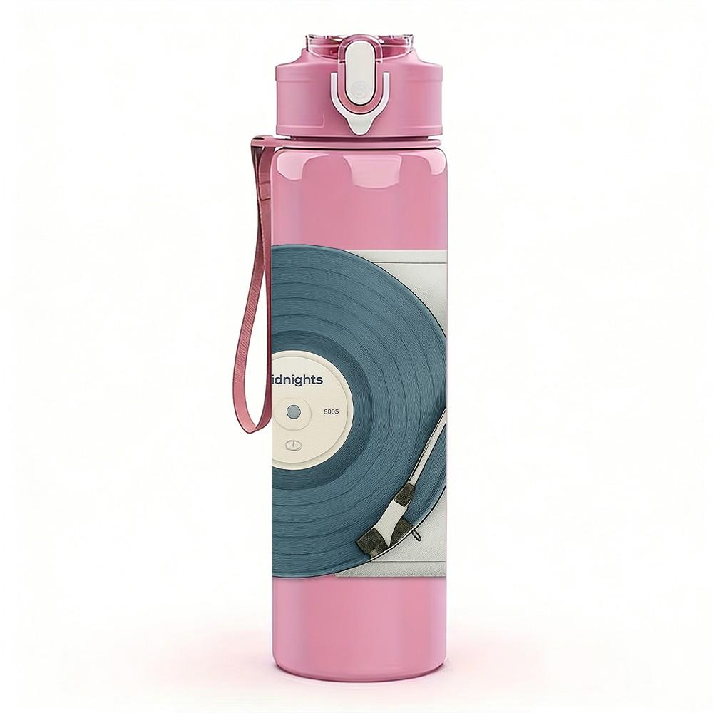 1PC Vintage Vinyl Record Player 750ml Color Plastic Sports Water Bottle Leakproof Flip Straw Lid For Sports Office Home Use