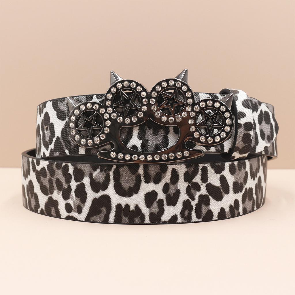 Rhinestone Tiger Claw Buckle Belt Leopard Print Series Punk Decoration Women's Belt Yabi Decorative Belt