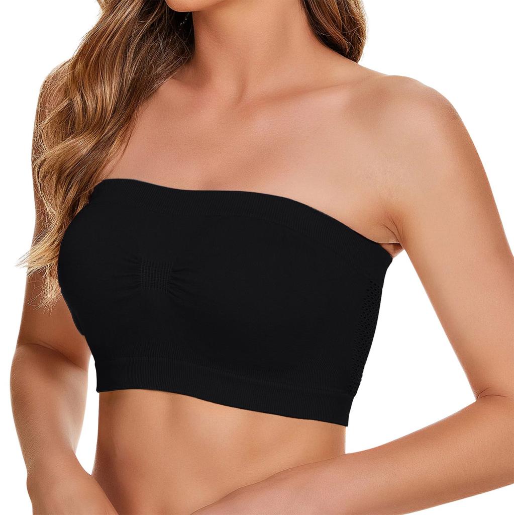 Women's Strapless Bra Solid Color Sexy Light And Thin Inner Tank Top Without Chest Pad, Steel Ring