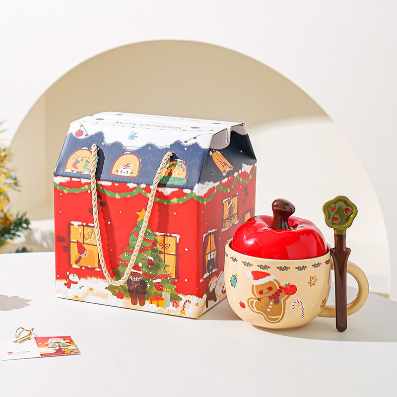 Креативная керамическая кружка-чашка Apple на Рождество с крышкой, рождественский подарок, высокая, красивая чашка для воды, подарочная коробка, сувенир