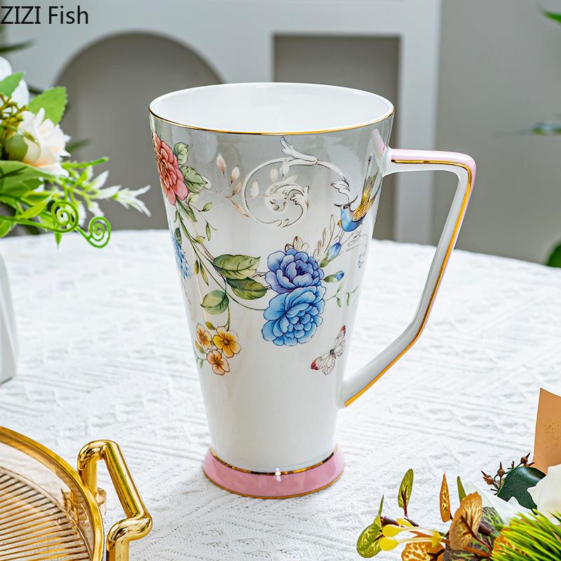 Керамическая кружка с блюдцем BRPeony Flower Ретро Набор для послеобеденного чая Кофейная чашка с блюдцем Наборы Кружка для пары Домашняя креативная посуда для напитков Кружки Домашний подарокEY