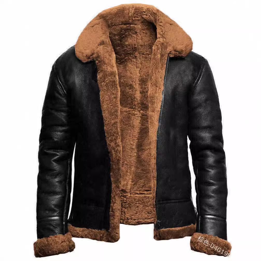 New Autumn and Winter Men's Artificial Fur One-piece Woolen Coat