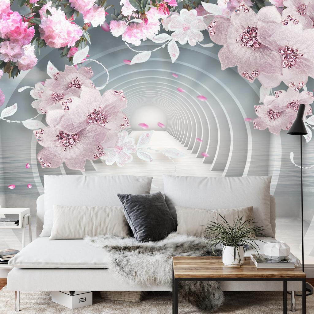 Photomural 3D Wallpaper Pink Jewelry Flowers Self-Adhesive Mural 315x210