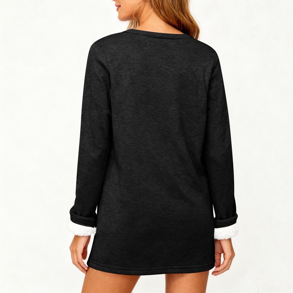 Women's Fashion Solid Color Round Neck Long Sleeve Plush Versatile Warm Bottom Shirt Top