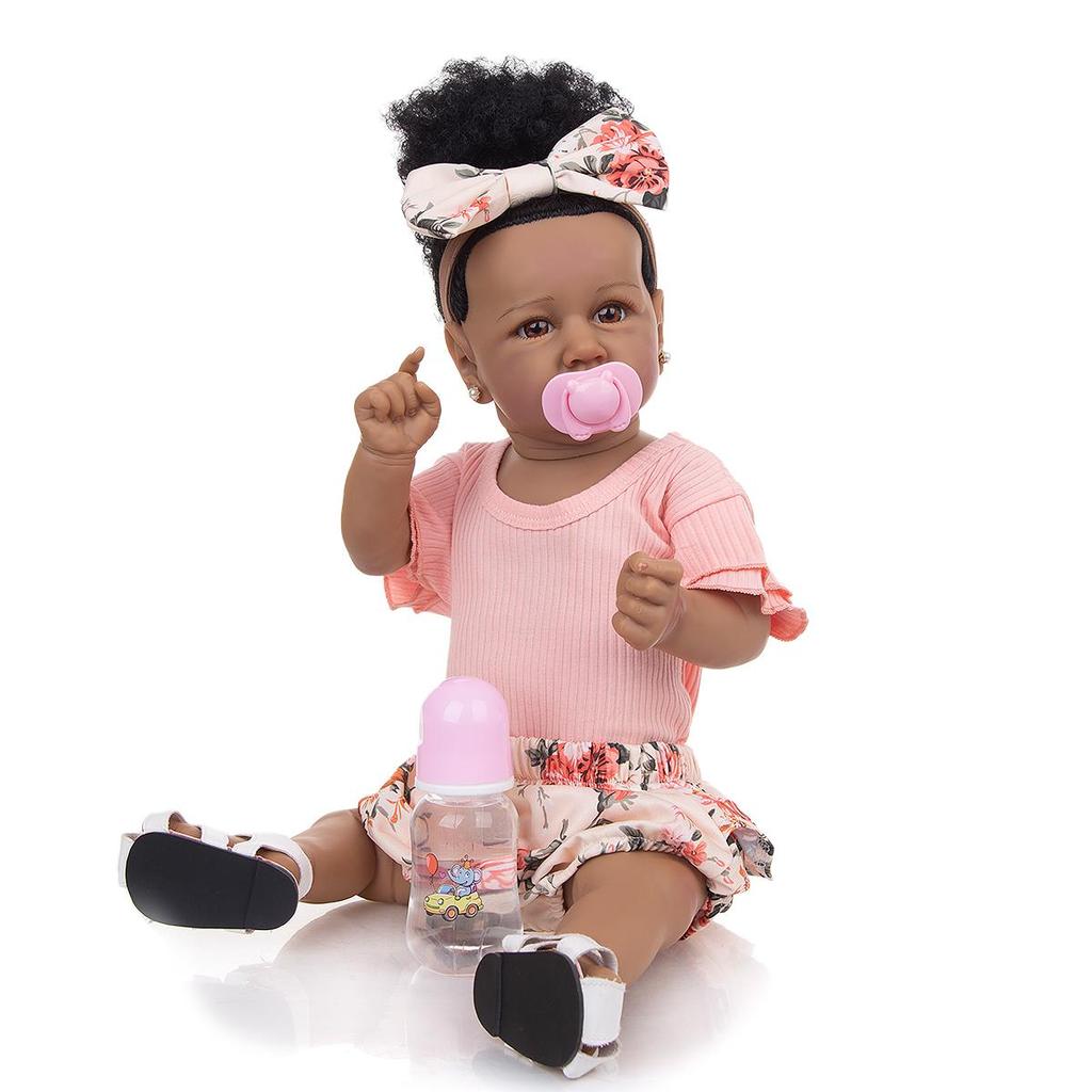 Full Body Silicone Africa Black Skin Reborn Baby Dolls 57 CM Real Touch Newborn Toddler Bath Doll Toys Kids Birthday XMAS Gift