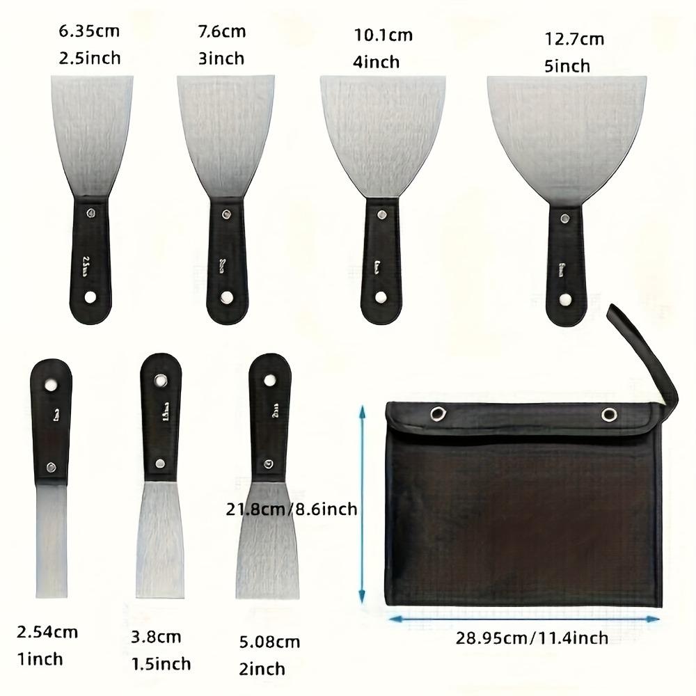 7 Piece Stainless Steel Putty Knife Set with Storage Bag